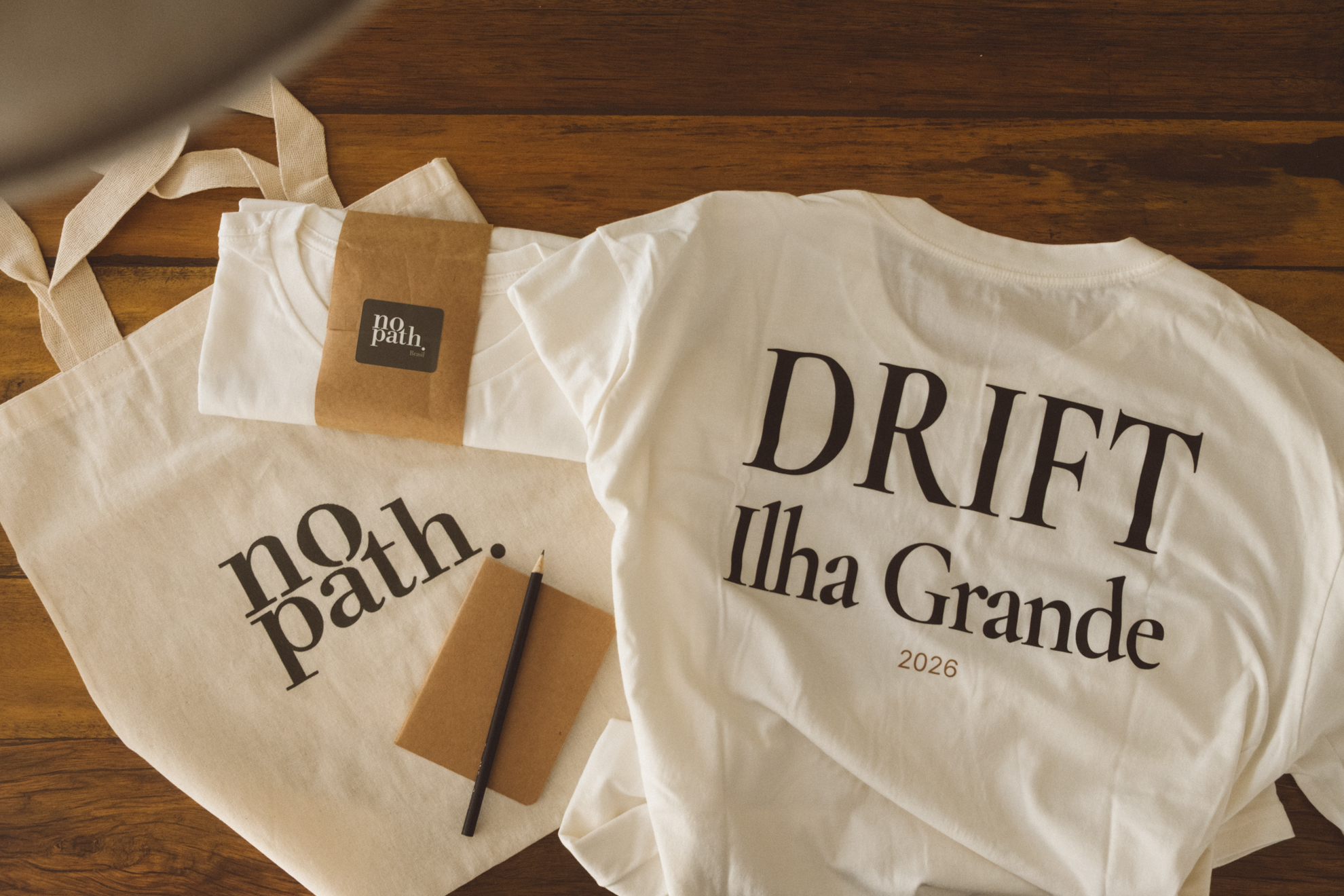 DRIFT kit — t-shirt, tote bag and logbook notebook